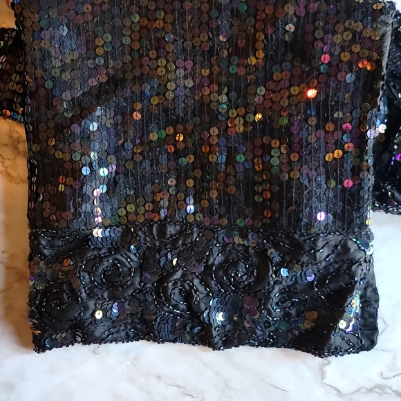 NWT CeeCee black sequined and beaded blouse, small/medium - Picture 5 of 6
